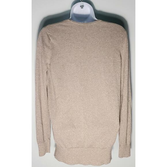 Loft Womens V-Neck Champagne Shimmer Cardigan Size Medium New Years Eve Festive - Picture 2 of 6